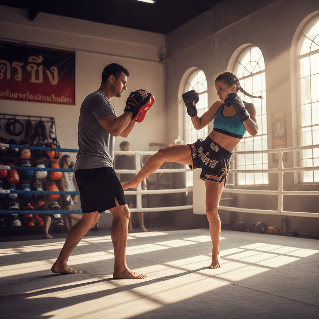 Muay Thai pad work training session at Fight Club Sevlievo