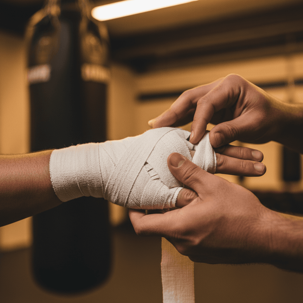 Detailed view of hand wrapping before training