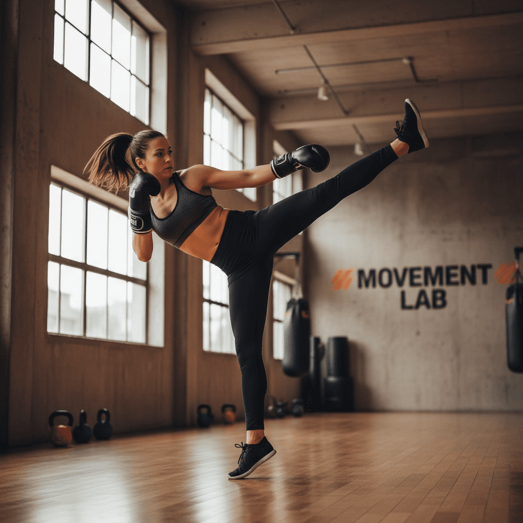 Kickboxing high kick technique training