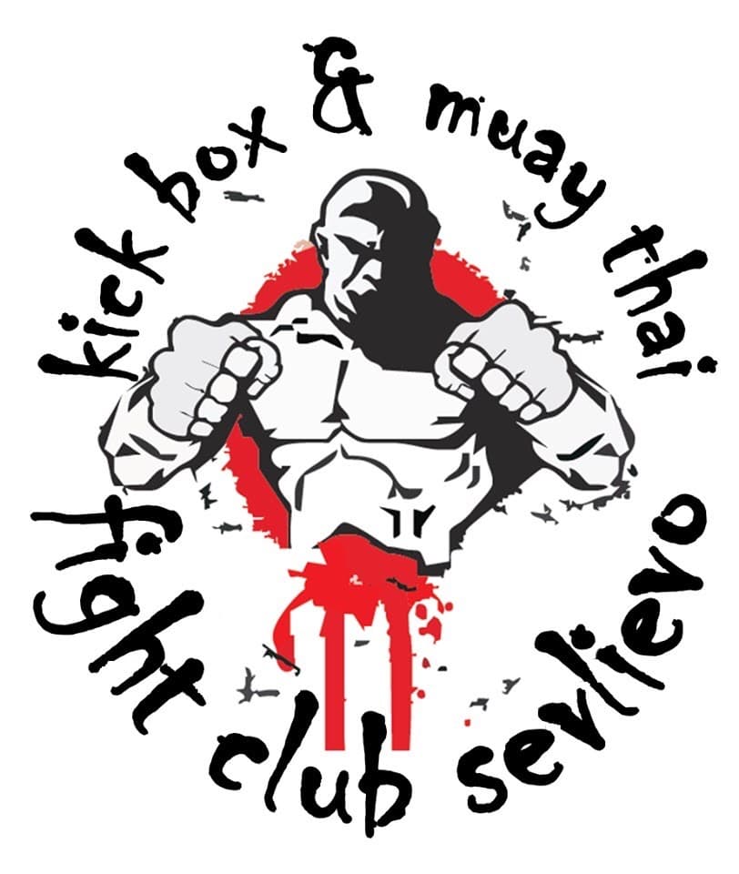 Logo for Fight Club Sevlievo featuring a muscular fighter against a red splattered circle.
